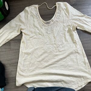 Lucky Brand Cream Lace Women's Long Sleeve Top Boho Chic Lace